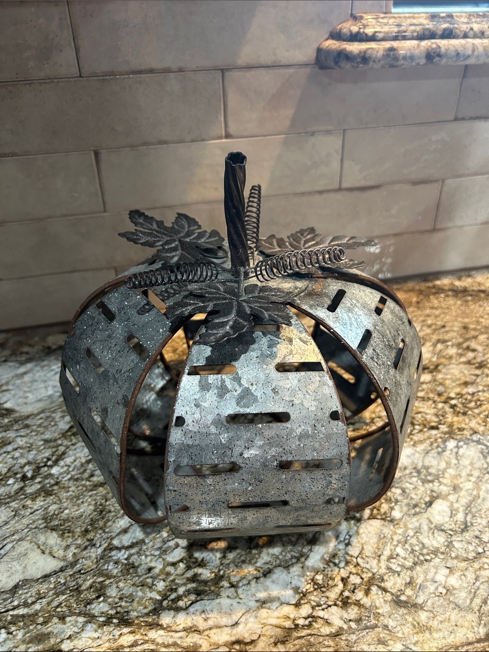 Decorative Metal Pumpkin Accent in Rustic Gray